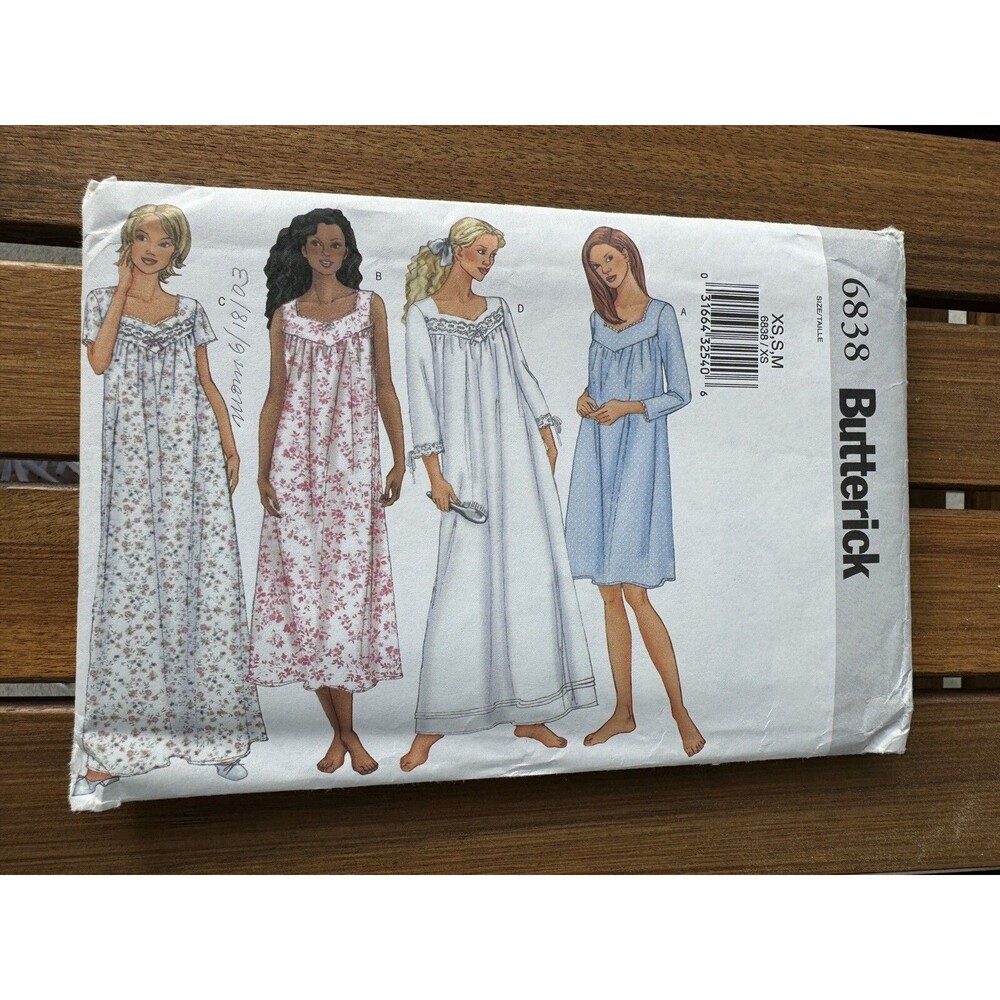 Butterick Sewing Pattern 6838 Misses Misses Petite Nightgown XS S M